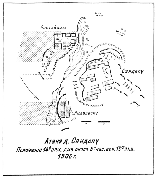Атака деревни Сандепу. Положение 14-й пехотной дивизии около 5 часов вечера 13 января 1905 года